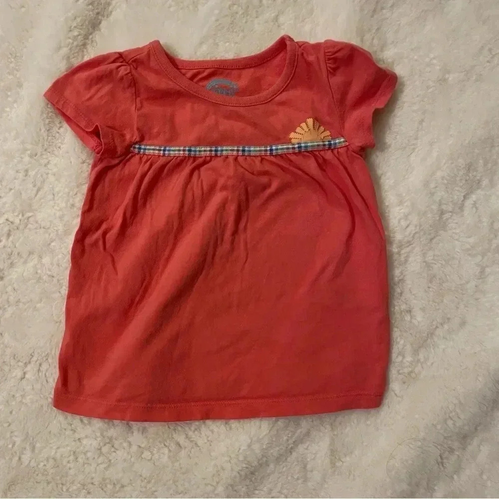 Circo‎ 3T coral short sleeve plaid and sunshine shirt